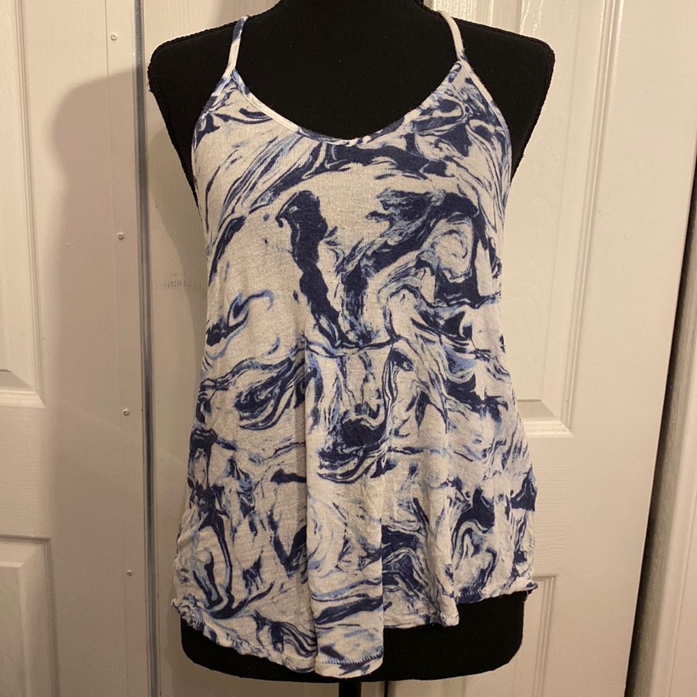 Silence & noise | junior’s | tank top | xsmall | blue-white | marble print